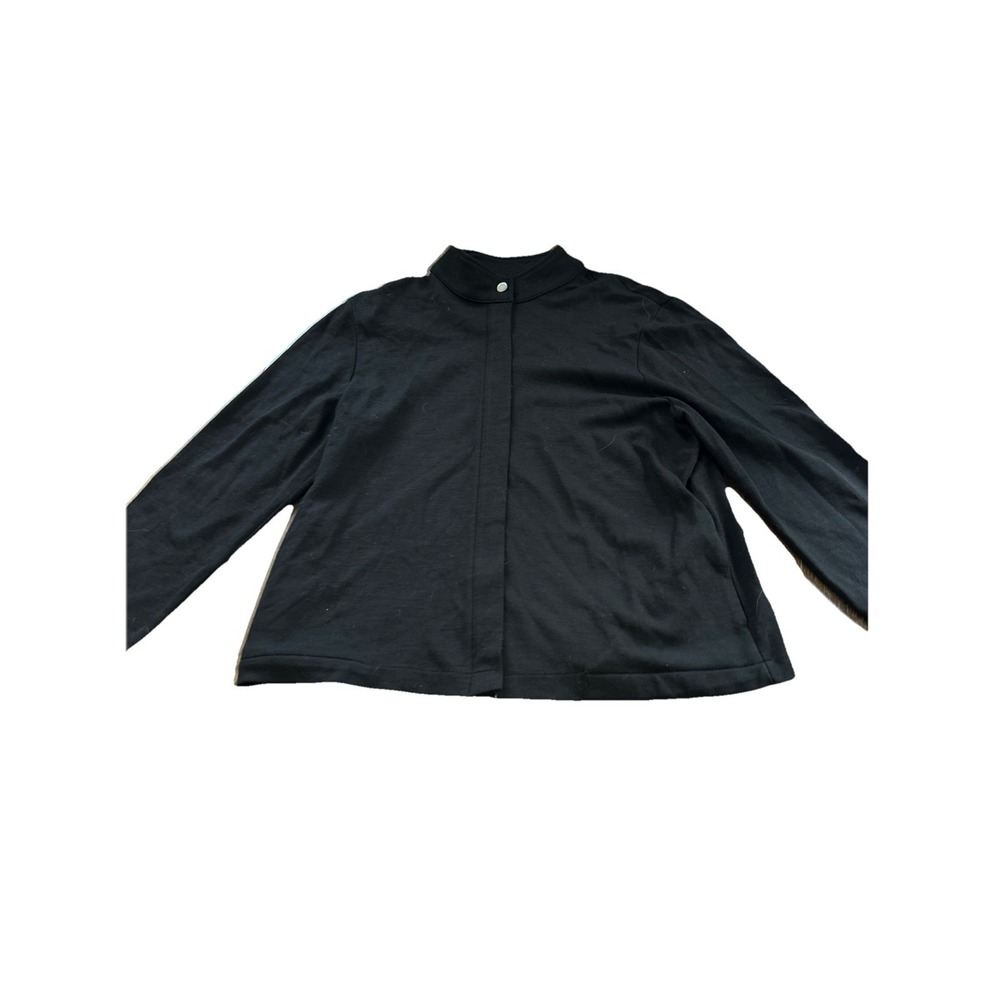 Kate Hill Jacket Womens Petite Large Black Full Zip Wool Blend‎ Collarless Coat